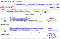 APA PsycNET search results sorted by Times Cited.