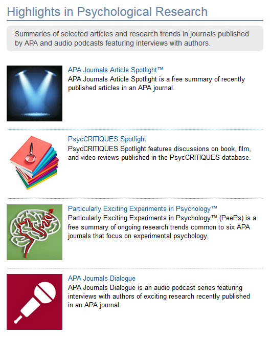 Screenshot of Highlights in Psychological Research webpage