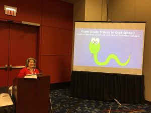 Photo of Rachael Elrod presenting her research at ALA