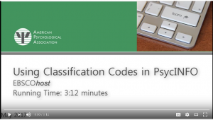 Screenshot of tutorial title screen for Using Classification Codes in PsycINFO (EBSCOhost)