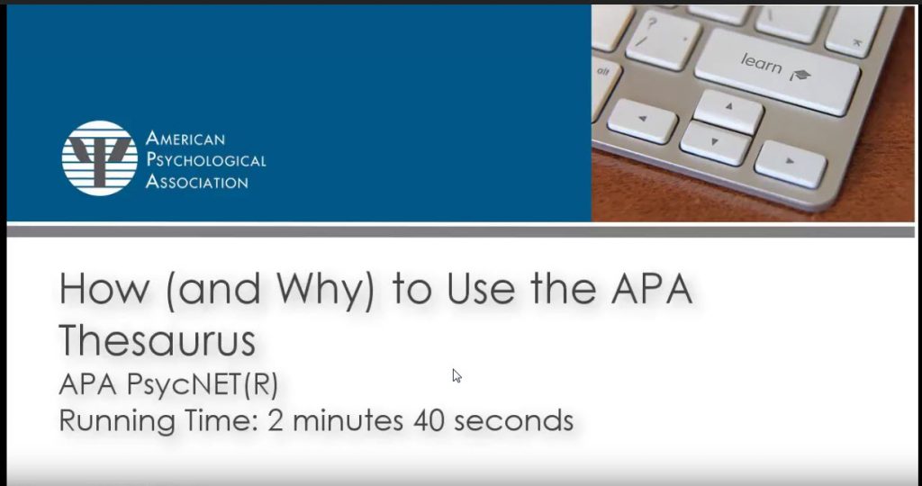 Tutorial Tuesday: How (and Why) To Use The APA Thesaurus On APA PsycNET ...