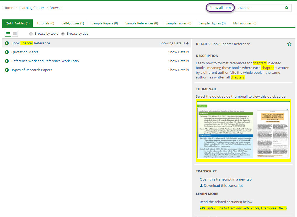 Apa Style Central Update Improved Searching Of Learning Center Content Apa Publishing Blog